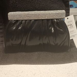 Anne Klein Black Clutch with Rhinestone Accent